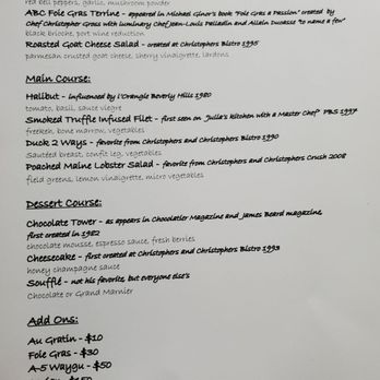 Christopher’s At Wrigley Mansion - CLASSIC Menu on Patio (6/3/2021) - French Near Me - Phoenix, Arizona