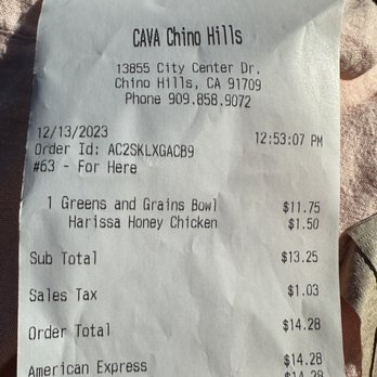 CAVA - Sale tax for to go order?! - Mediterranean Near Me - Chino Hills, California CAVA - Sale tax for to go order?! - Mediterranean Near Me - Chino Hills, California