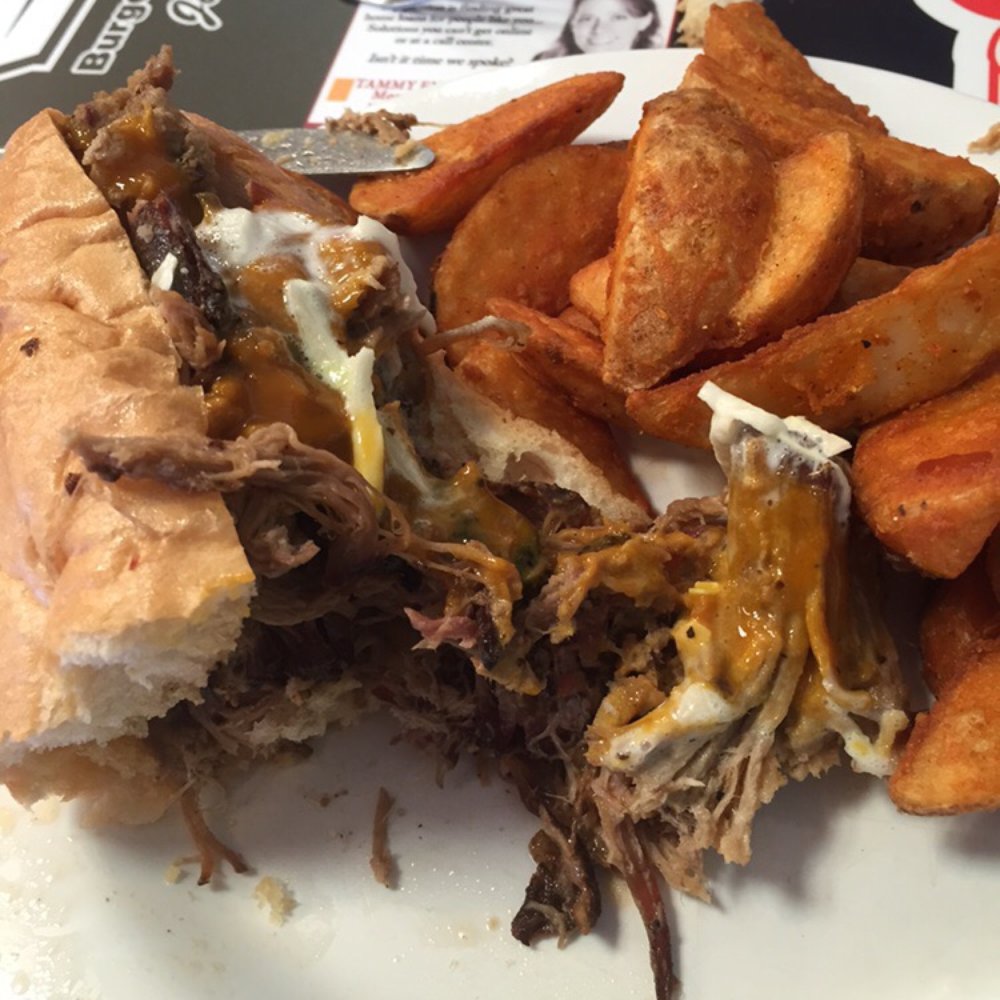 Red House BBQ - Half of my pulled pork sandwich with slaw and mustard! AWESOME! - Barbeque Near Me - Tehachapi, California Red House BBQ - Half of my pulled pork sandwich with slaw and mustard! AWESOME! - Barbeque Near Me - Tehachapi, California