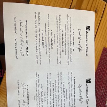 Mendelbaum Cellars - a menu on a table - Wineries Near Me - Fredericksburg, Texas