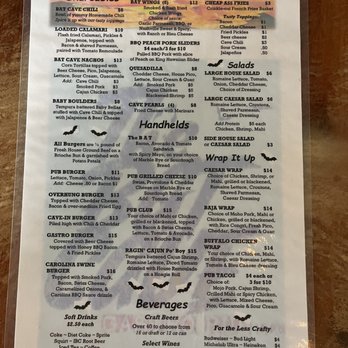 The Bat Cave Gastro Pub - Menu.  Covers all the bases. - Gastropubs Near Me - Melbourne, Florida