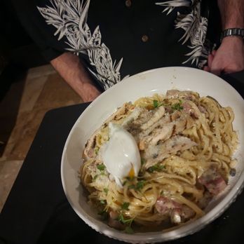 Rimini Restaurant - Carbonara with poached egg - Italian Near Me - Kirkland, Washington Rimini Restaurant - Carbonara with poached egg - Italian Near Me - Kirkland, Washington