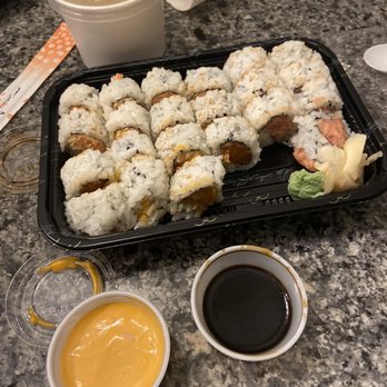 Nagomi - Spicy Tuna Roll, Spicy Salmon Roll & Spicy Crab Roll with  miso soup & spicy Mayo and eel sauce on the side. - Sushi Bars Near Me - Glenside, Pennsylvania
