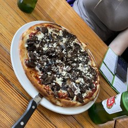 Mushroom pizza and Stella's