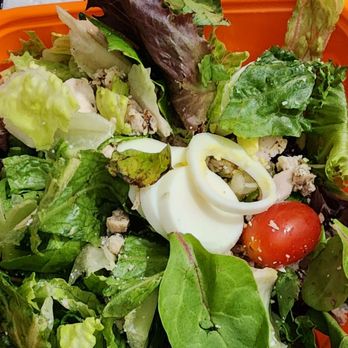 Salad and Go - Supposed to be a Cobb Salad. No avacado, no bacon. Just lettuce, half an egg, 2 tomatoes, and a pinch of chicken. - Salad Near Me - Chandler, Arizona Salad and Go - Supposed to be a Cobb Salad. No avacado, no bacon. Just lettuce, half an egg, 2 tomatoes, and a pinch of chicken. - Salad Near Me - Chandler, Arizona