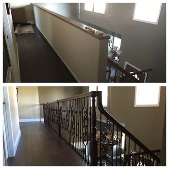 DeShields Stairs & Custom Woodworks - Before and after - 25 foot upper half wall - General Contractors Near Me