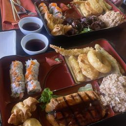 Salmon and Beef Negima Bento Dinner Salmon and Beef Negima Bento Dinner