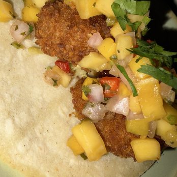 Yellow Door Taqueria - Coconut shrimp  taco with mango salsa - Breakfast & Brunch Near Me - Providence, Rhode Island