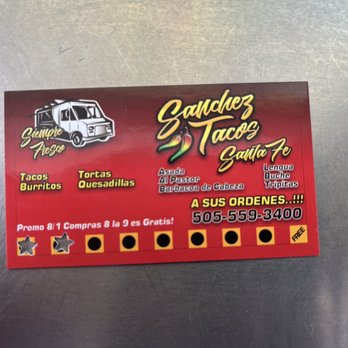 Sanchez Tacos - a business card for a mexican restaurant - Food Trucks Near Me