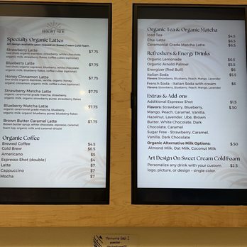 Bright Side Cafe - Regular menu on the wall - Coffee & Tea Near Me - Scottsdale, Arizona