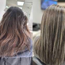 Hue Beauty Salon - Before/after. The before pic's hair had been colored 3 separate times.