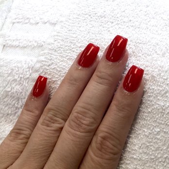 Angel’s Nails - Short acrylics with regular red polish (OPI color: "To The Mouse House We Go!") - Nail Salons Near Me - El Monte, California