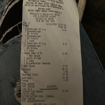 McDonald's - Reciept - Fast Food Near Me - Oildale, California McDonald's - Reciept - Fast Food Near Me - Oildale, California