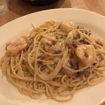 Via Roma - Spaghetti carbonara with shrimp added. Not too heavy, pancetta is delicious! Overall delicious! - Italian Near Me - Des Plaines, Illinois Via Roma - Spaghetti carbonara with shrimp added. Not too heavy, pancetta is delicious! Overall delicious! - Italian Near Me - Des Plaines, Illinois