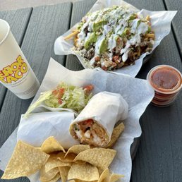 Shrimp burrito and loaded Pollo Asado Fries Shrimp burrito and loaded Pollo Asado Fries