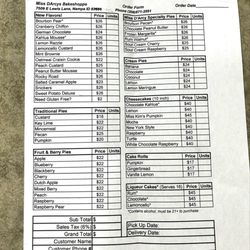 Miss D'Arcys Bakeshoppe - New Menu