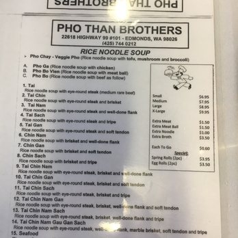 Pho Than Brothers - Menu (7/10/2018) - Vietnamese Near Me - Edmonds, Washington