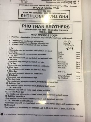 Menu photo 5 Pho Than Brothers Edmonds, WA