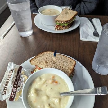Simple Pleasures Catering - Half Pig in the Garden sandwich and cup of delicious cream of potato soup. - Caterers Near Me - Lincoln, California