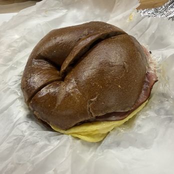 The Bagel Bar Cafe - Pumpernickel with egg ham and cheese - Bagels Near Me - Kutztown, Pennsylvania The Bagel Bar Cafe - Pumpernickel with egg ham and cheese - Bagels Near Me - Kutztown, Pennsylvania