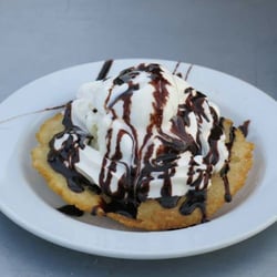 Let's Go Mexican Food - Bunuelos:tradicional fried tortilla with ice cream whopped cream and chocolate syrup.