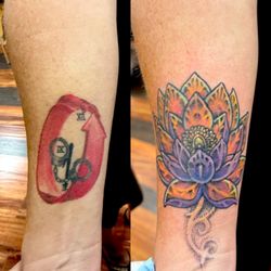 Stillwater Tattoo - Original tattoo on left, cover up on the right The photo doesn't do it justice