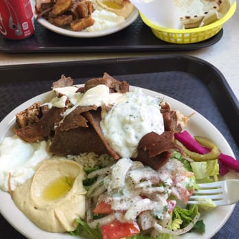Cedars Restaurant - The gyro plate - lamb, sweet & sour sauce & taziki sauce, rice, a tossed salad, hummus, garlic sauce, pickles & pickled turnips. INCREDIBLE! - Lebanese Near Me - Memphis, Tennessee