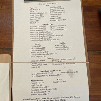 Briermere Farms - Menu as of 8/2024 - Bakeries Near Me - Riverhead, New York