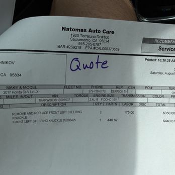 Natomas Auto Care - Quote for the repair - Auto Repair Near Me - Sacramento, California Natomas Auto Care - Quote for the repair - Auto Repair Near Me - Sacramento, California