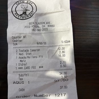 Taco Boy - Receipt - Tacos Near Me - Pico Rivera, California Taco Boy - Receipt - Tacos Near Me - Pico Rivera, California