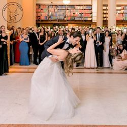 Boston Ballroom - Wedding couple dances their first dance at the Boston Public Library after taking private wedding dance lessons at Boston Ballroom.