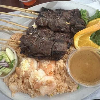 Thai Original BBQ - S8 Sate Dinner beef with 2. Shrimp Fried Rice - Thai Near Me - Glendale, California Thai Original BBQ - S8 Sate Dinner beef with 2. Shrimp Fried Rice - Thai Near Me - Glendale, California