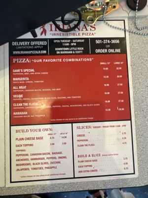 Menu photo 1 Iriana's Pizza Little Rock, AR Menu photo 1 Iriana's Pizza Little Rock, AR