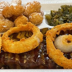 Roux Raw Bar and Grill - Ribs with southern collar green and sweet corn fritters