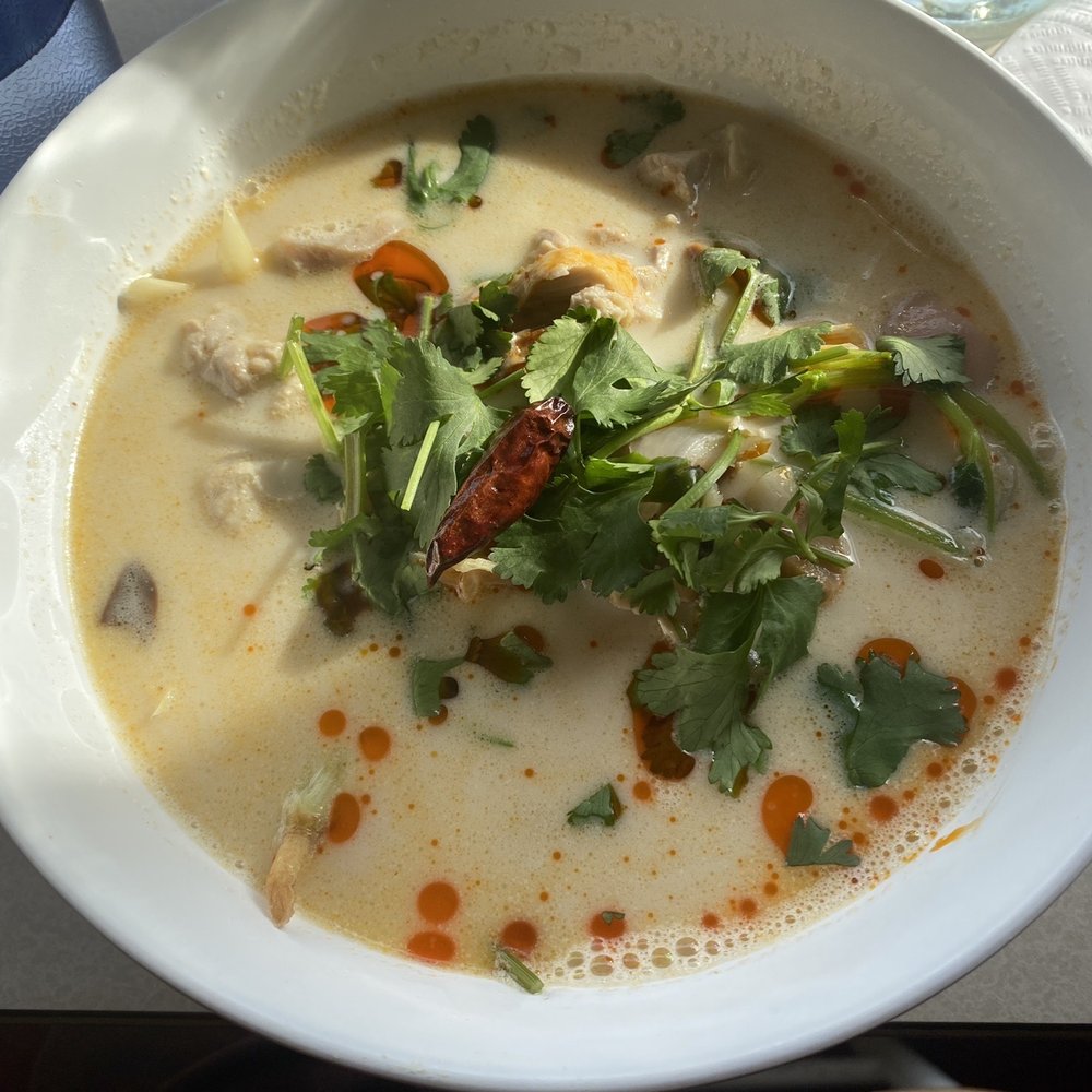 Daily special - chicken mushroom coconut milk soup. Delicious! Daily special - chicken mushroom coconut milk soup. Delicious!
