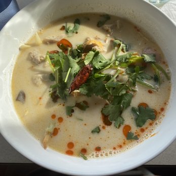 Pumpui - Daily special - chicken mushroom coconut milk soup. Delicious! - Thai Near Me - Montreal, Quebec