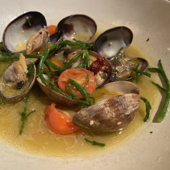 Rigo - Vongole - White wine, sherry steamed manila clams with sea asparagus, and cheery tomatoes - Spanish Near Me - Honolulu, Hawaii