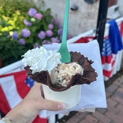 Jack & Charlie's Ice Cream - Peanut butter pie ice cream in a kiddie chocolate waffle cone cup with whipped cream