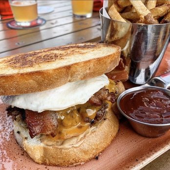 Red Cow 50th & France - Breakfast: certified angus beef burger, peanut butter, over-easy egg, bacon & wisconsin aged cheddar on sourdough - Burgers Near Me - Minneapolis, Minnesota Red Cow 50th & France - Breakfast: certified angus beef burger, peanut butter, over-easy egg, bacon & wisconsin aged cheddar on sourdough - Burgers Near Me - Minneapolis, Minnesota