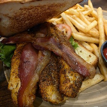 Paseo Bar - Land and Sea (blackened fish) with fries. $18 - Breakfast & Brunch Near Me - San Antonio, Texas