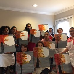 Joyce Fulton Fine Art - Paint party with autumn colors and enjoying art therapy.