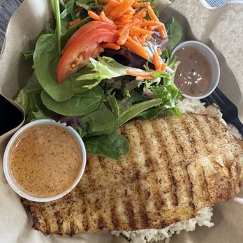 Fish Daddy Grill - Cajun Swai with salad and rice - Seafood Near Me - Fullerton, California