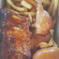 Haugen's Famous Original Barbeque - Chicken & Rib with Fries & Dinner Roll https://www.instagram.com/the.wanderin.foodie/