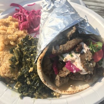 Royal Egyptian Cuisine - Grass fed beef and lamb gyro with spinach, cabbage and quinoa I think. Huggge - Food Trucks Near Me - Berkeley, California
