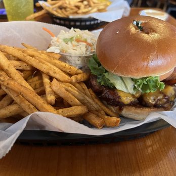 Luther's - BBQ burger, fries, extra side of coleslaw. - Burgers Near Me - Beaufort, South Carolina Luther's - BBQ burger, fries, extra side of coleslaw. - Burgers Near Me - Beaufort, South Carolina