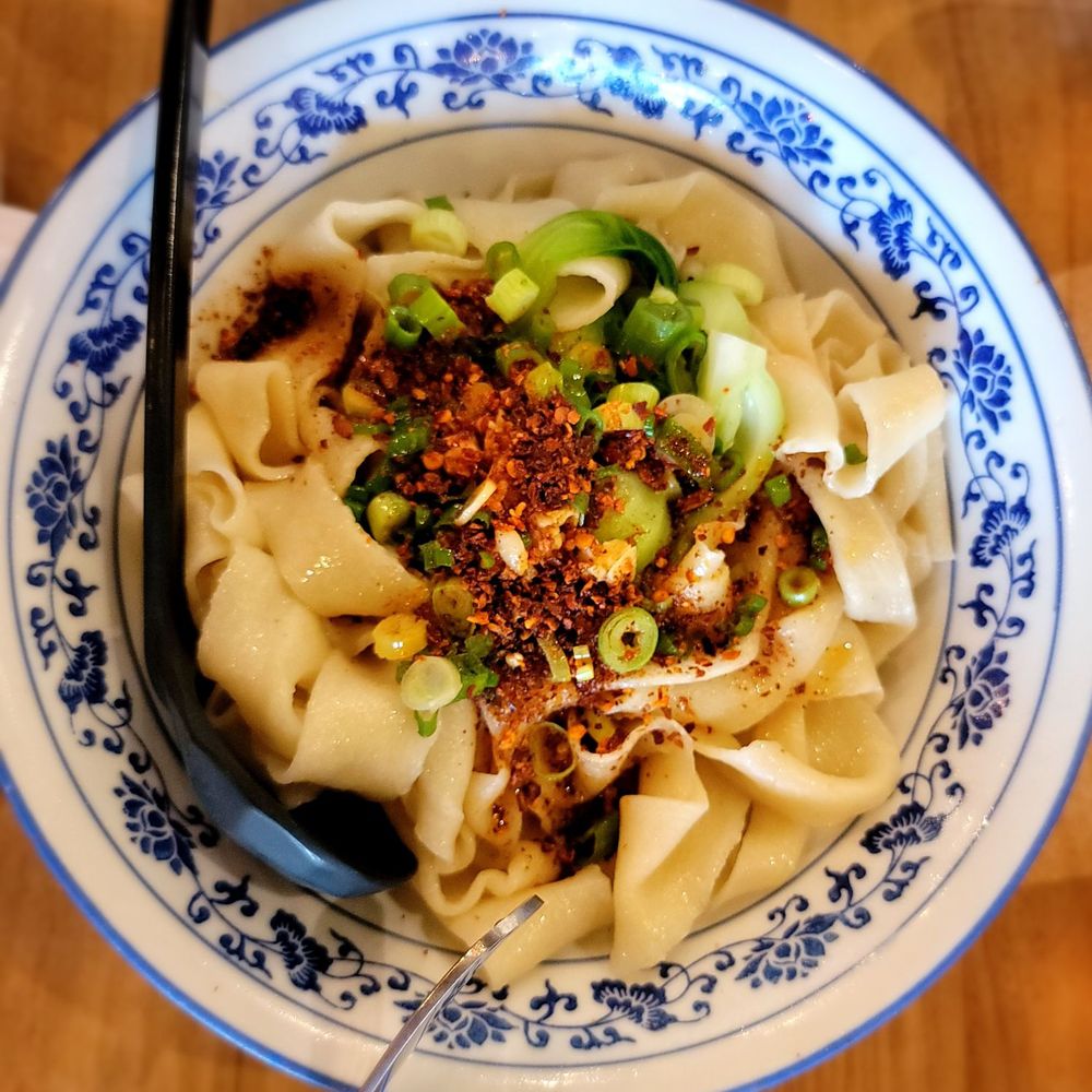 Changan Kitchen - "Biang biang" spicy hand-ripped noodles. Chewy, long thick noodles topped with garlic chili - Chinese Near Me - Ontario, California Changan Kitchen - "Biang biang" spicy hand-ripped noodles. Chewy, long thick noodles topped with garlic chili - Chinese Near Me - Ontario, California