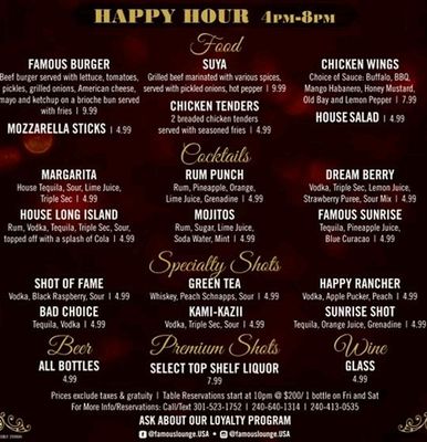 Menu photo 8 Famous Lounge Upper Marlboro, MD