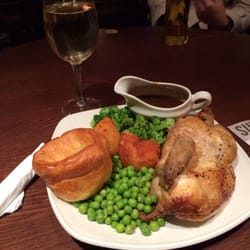 The Good Yarn - Roast chicken meal, half chicken with lentil toast potato mushroom sauce very tasty