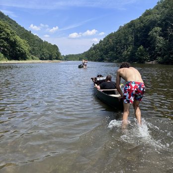 Breezewood Adventures - Having to push the canoe due to some low water. Hopefully the recent rains have filled the river up some. - Rafting/Kayaking Near Me - Moorefield, West Virginia