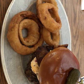 Vinson's Pub And Eatery - This is the Pimento Cheese Burger and Onion Rings - American Near Me - Clayton, North Carolina